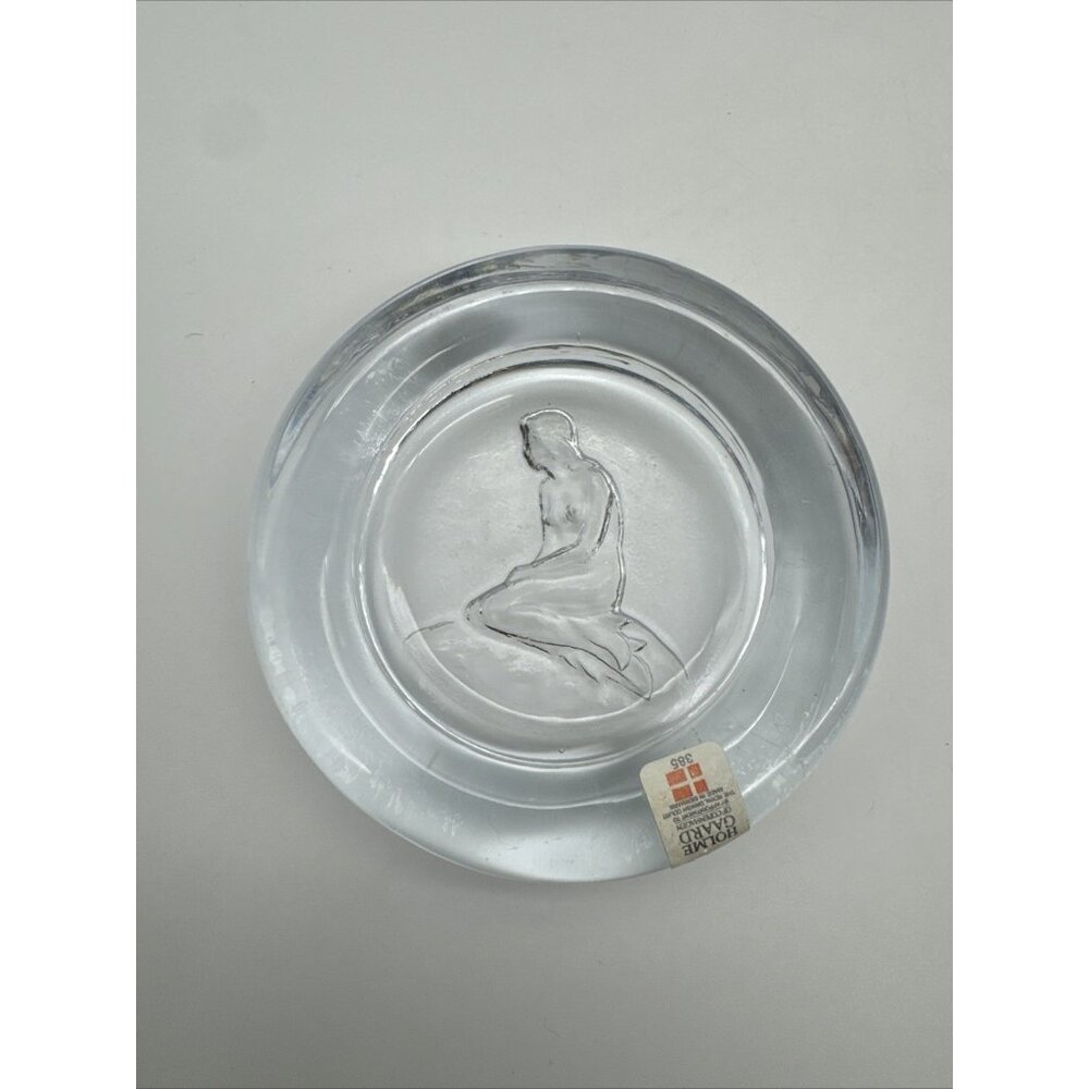 Vintage Holme Gaard Copenhagen Denmark MCM Clear Glass Mermaid Trinket Ashtray